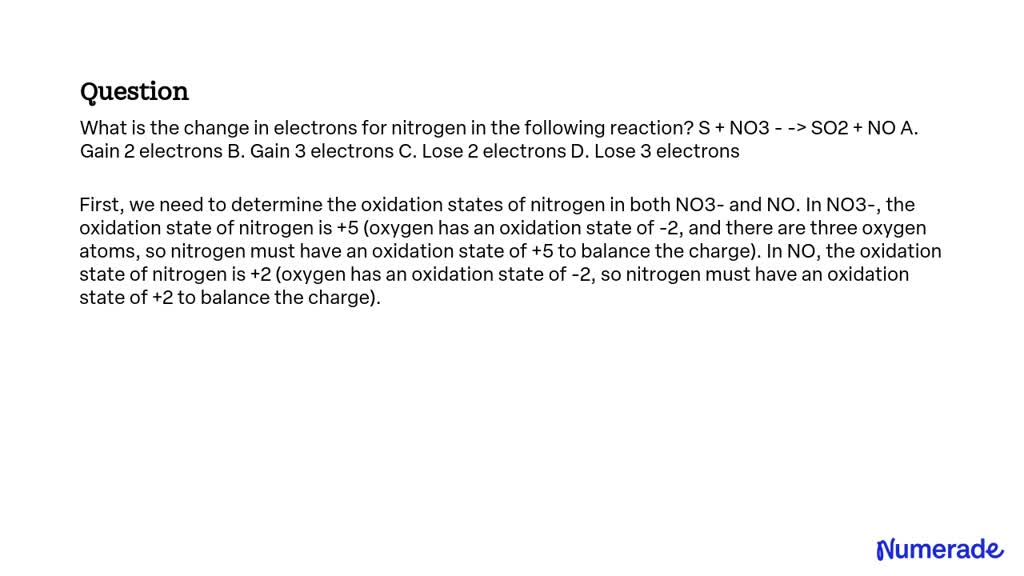 SOLVED: What is the change in electrons for nitrogen in the following ...