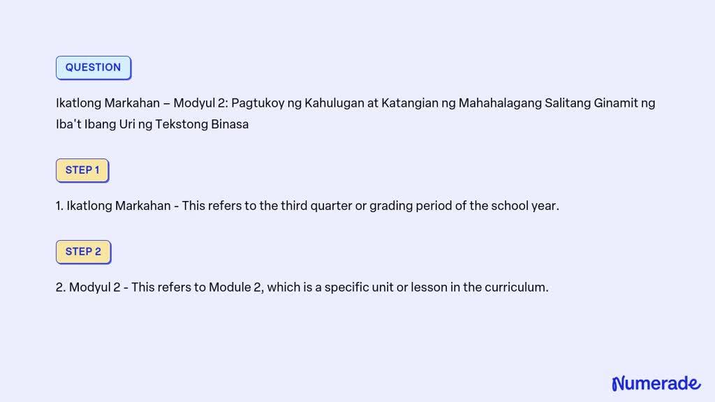 SOLVED Ikatlong Markahan Modyul Pagtukoy Ng Kahulugan At Katangian Ng Mahahalagang