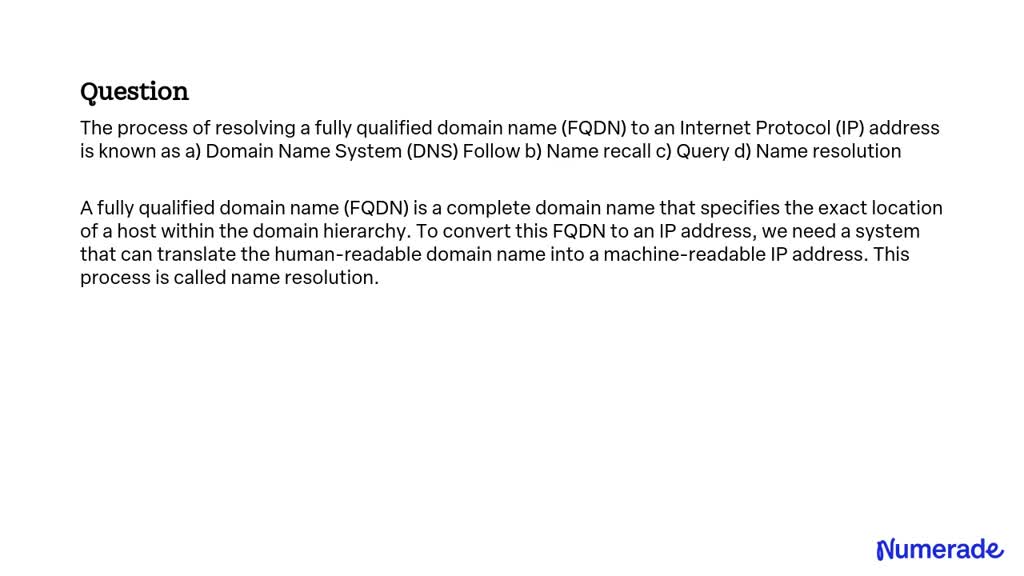 SOLVED: The Process Of Resolving A Fully Qualified Domain Name (FQDN ...