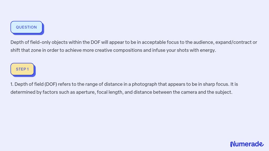 SOLVED:Depth Of Field-only Objects Within The DOF Will Appear To Be In ...