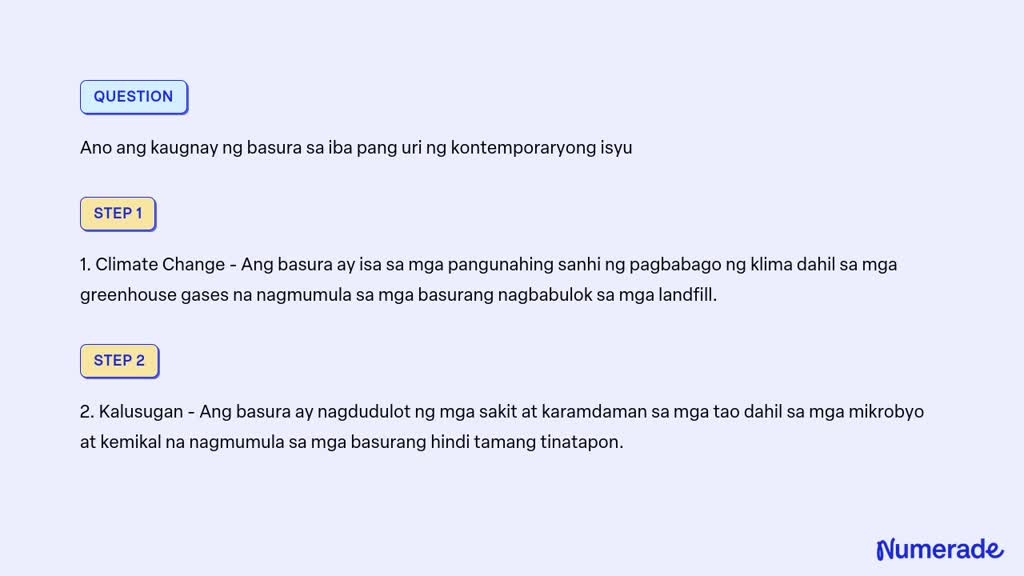 Solved Ano Ang Kaugnay Ng Basura Sa Iba Pang Uri Ng Kontemporaryong Isyu Hot Sex Picture 