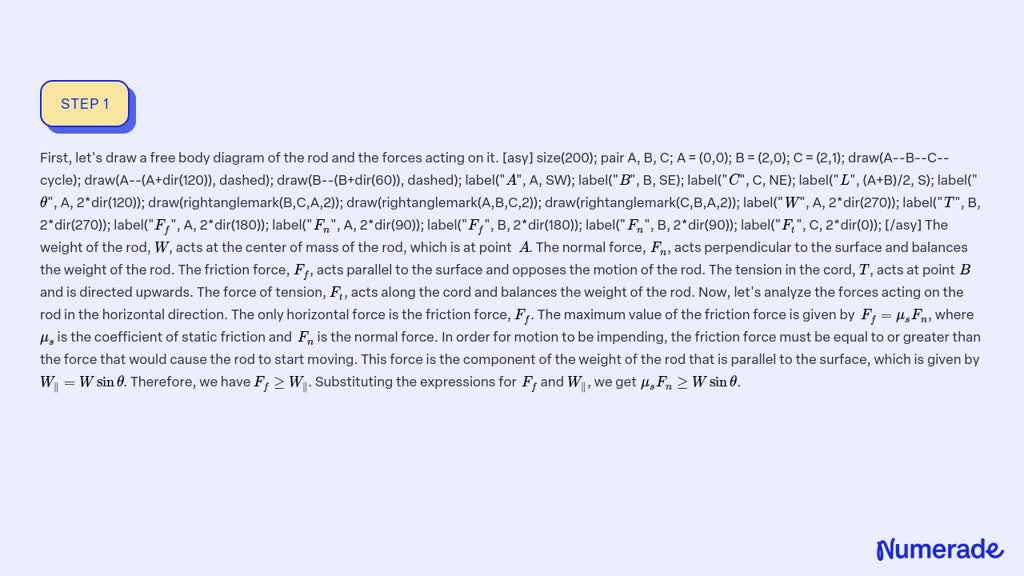 SOLVED:End A of a slender, uniform rod with a length of L and weight W ...