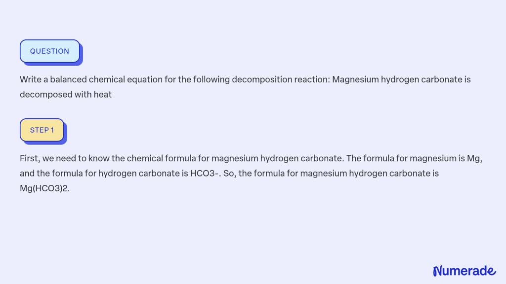 Solved Write A Balanced Chemical Equation For The Following Decomposition Reaction Magnesium