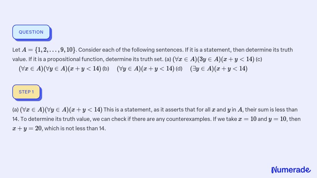 Solved Let A {1 2 … 9 10} Consider Each Of The Following Sentences