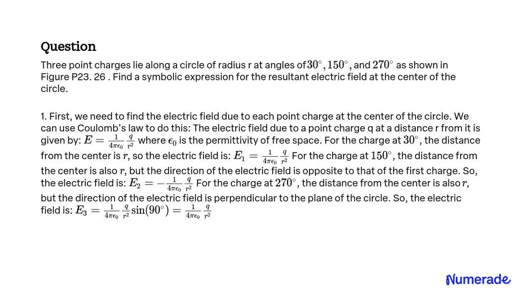 Solved Three Point Charges Lie Along A Circle Of Radius R At Angles Of 30∘ 150∘ And 270∘ 4223