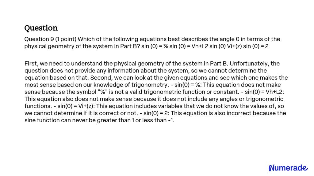 Video Solution: Question 9 (1 Point) Which Of The Following Equations 