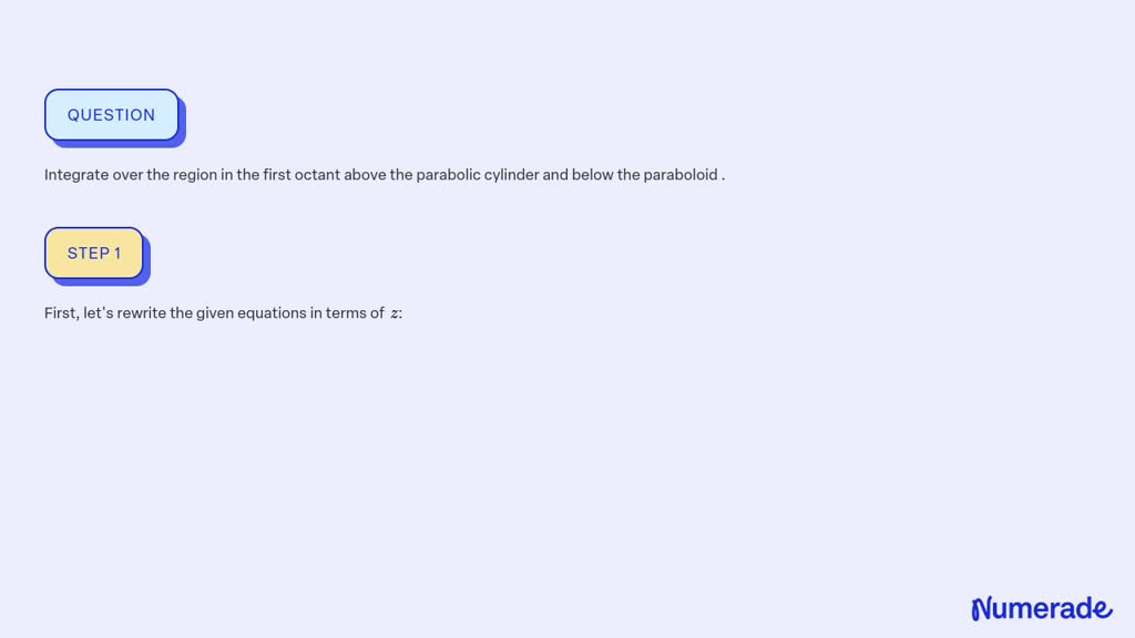 Solved: Integrate Over The Region In The First Octant Above The 