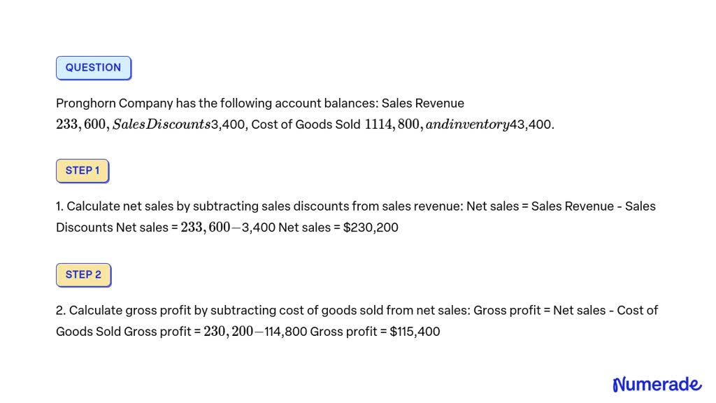 Solved Pronghorn Company Has The Following Account Balances Sales