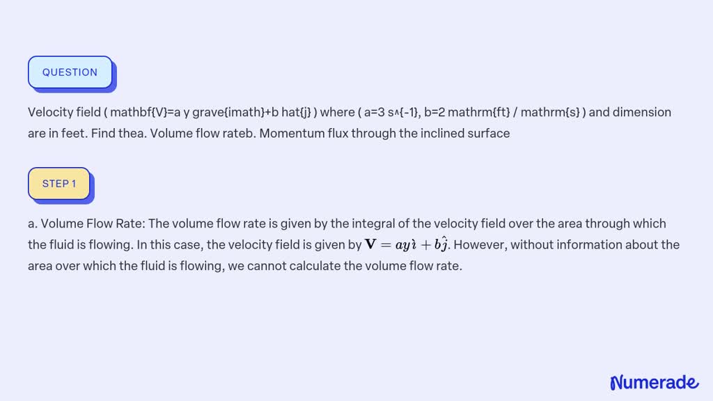 SOLVED: Velocity Field 𝐕=a Y +b ĵ Where A=3 S^-1, B=2 Ft / S And ...