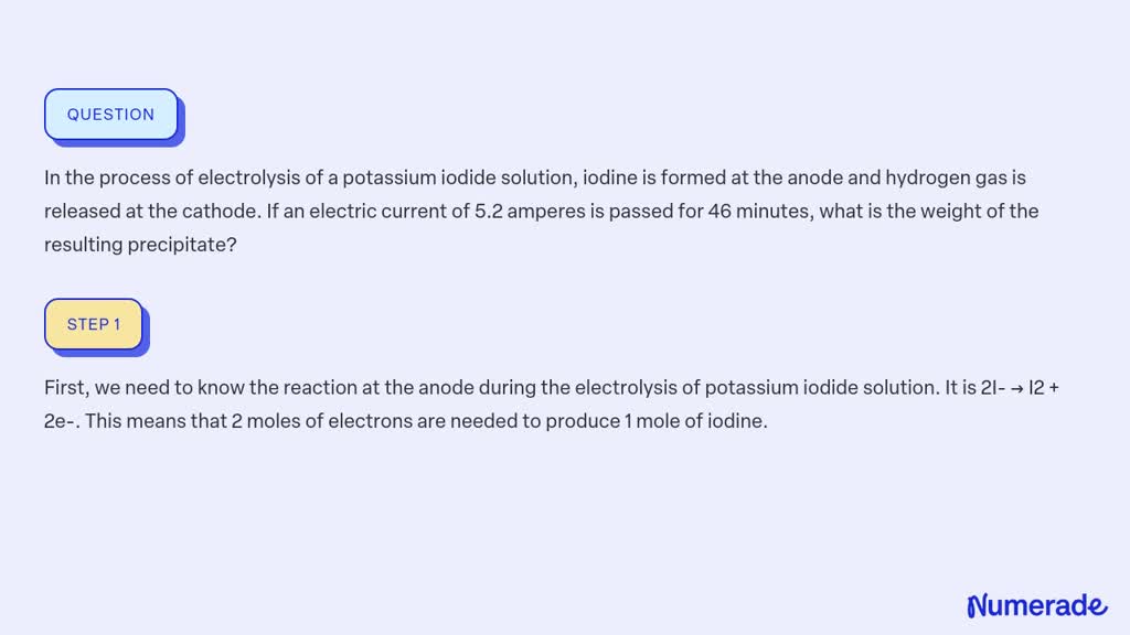 SOLVED: In the process of electrolysis of a potassium iodide solution ...