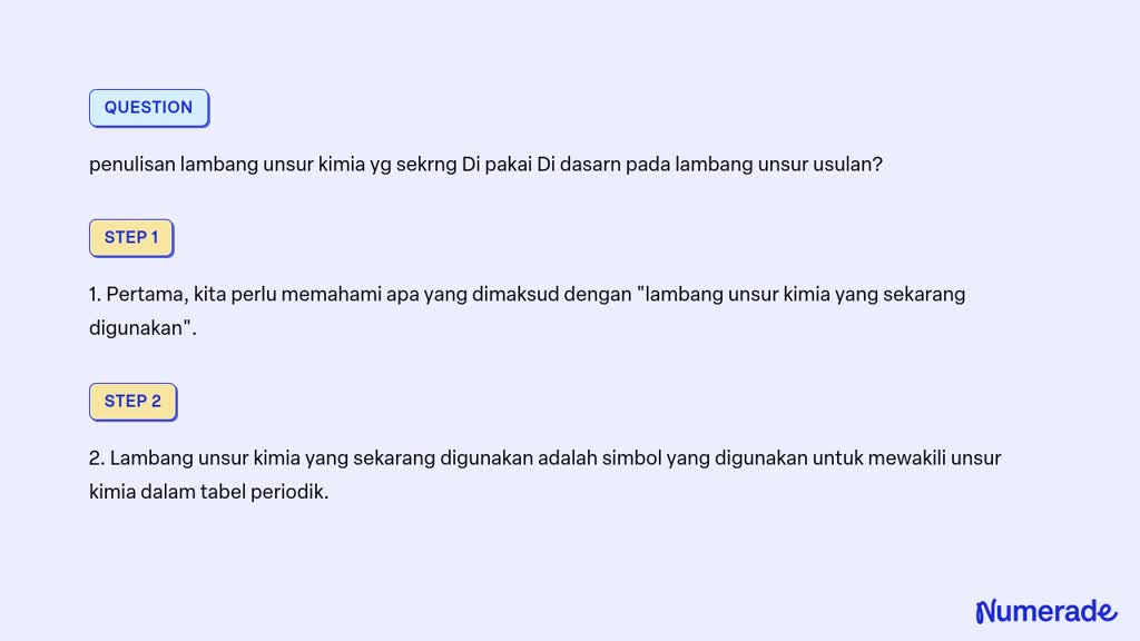 SOLVED: Penulisan Lambang Unsur Kimia Yg Sekrng Di Pakai Di Dasarn Pada ...