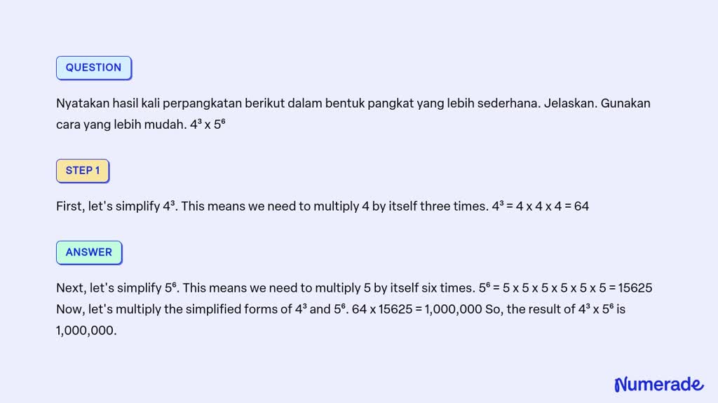 Solved Nyatakan Hasil Kali Perpangkatan Berikut Dalam Bentuk Pangkat Yang Lebih Sederhana 