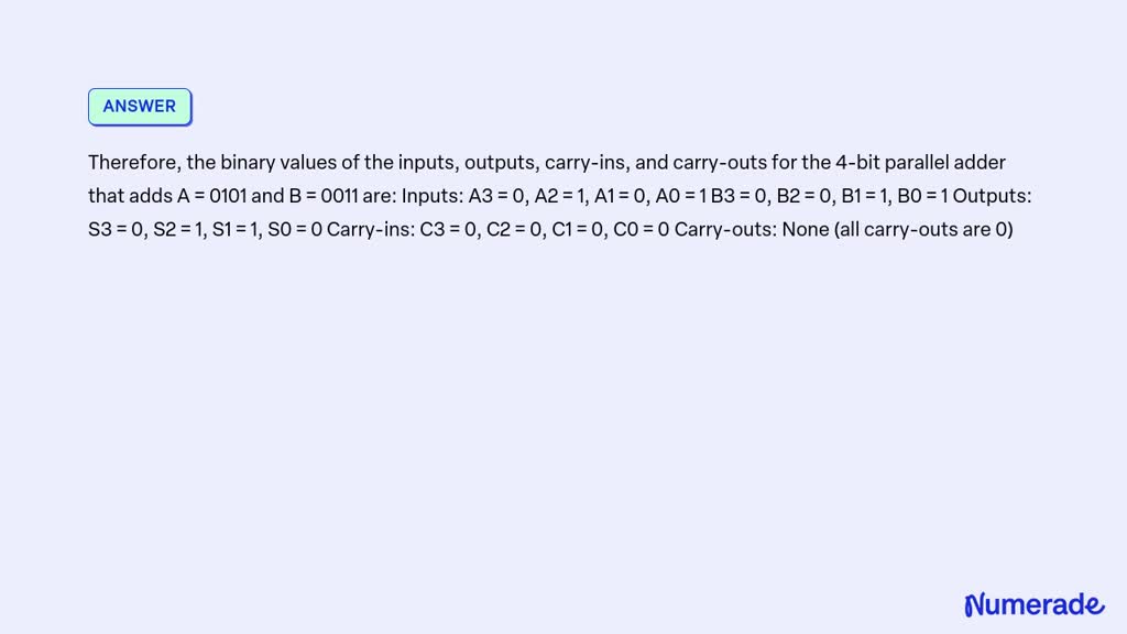 SOLVED: 2. Draw The Block Diagram Of A 4-bit Parallel Adder (ripple ...