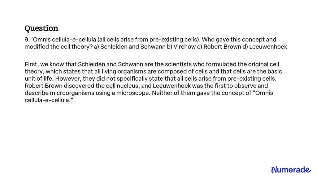 SOLVED: Omnis Cellula E Cellula' (all Cells Arise From Pre-existing ...