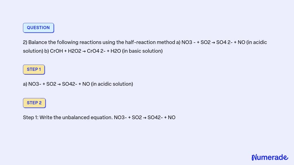 Solved: 2) Balance The Following Reactions Using The Half-reaction 