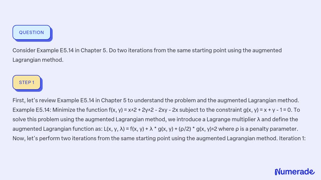 Solvedconsider Example E514 In Chapter 5 Do Two Iterations From The Same Starting Point Using 7805