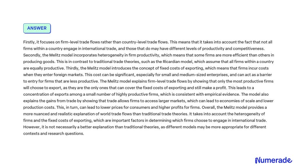 VIDEO solution: Analyze how the Melitz (2003) model differs from ...