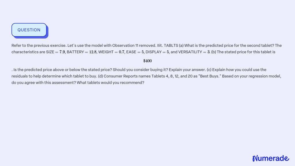 SOLVED:Refer to the previous exercise. Let's use the model with ...