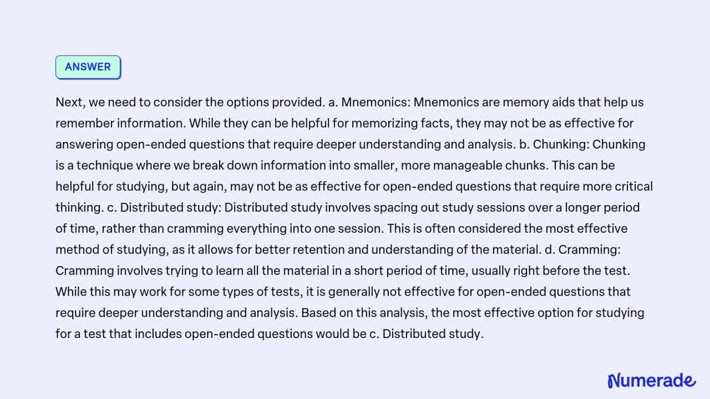 SOLVED: To Study For An Test That Includes Open-ended Questions, Which ...