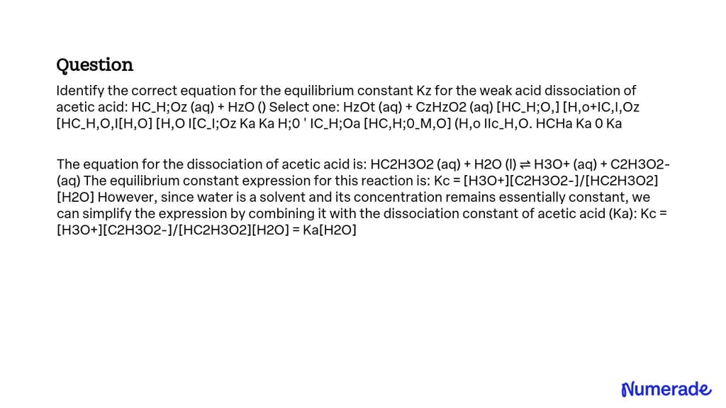 SOLVED: Identify the correct equation for the equilibrium constant K ...