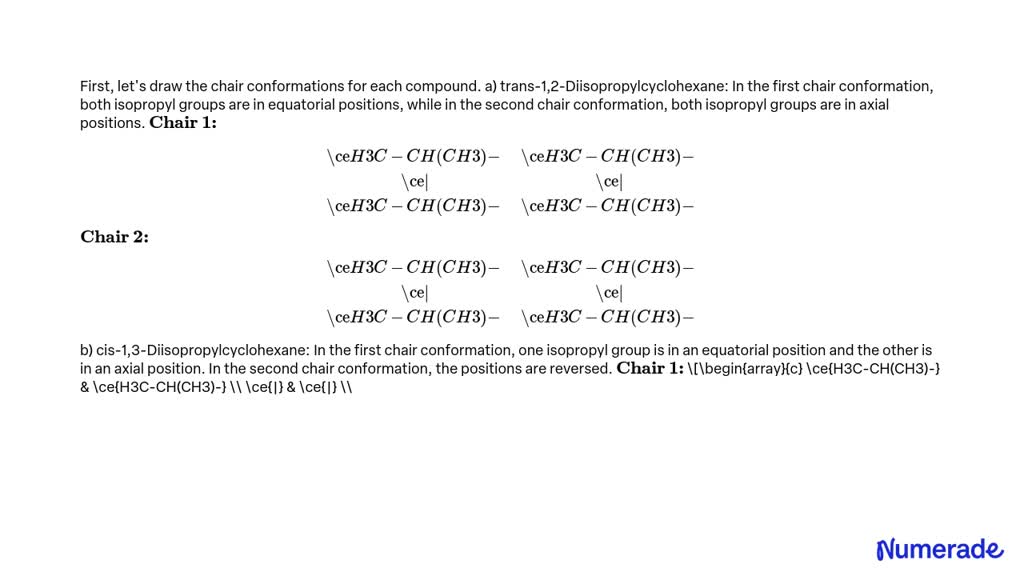 SOLVED: Draw both chair conformations for each of the following ...