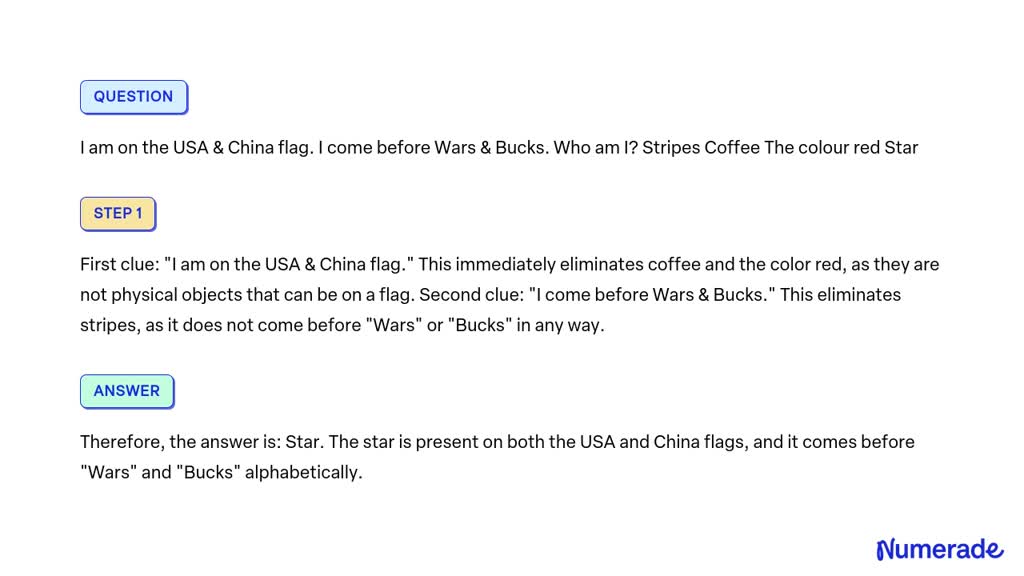 VIDEO solution: I am on the USA China flag. I come before Wars Bucks ...