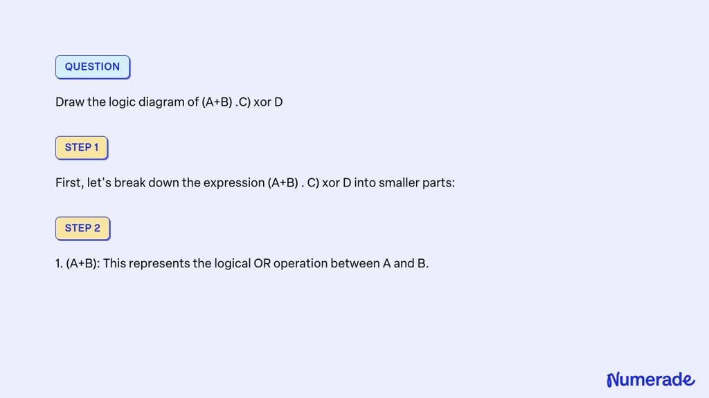 SOLVED: Draw the logic diagram of (A+B) .C) xor D