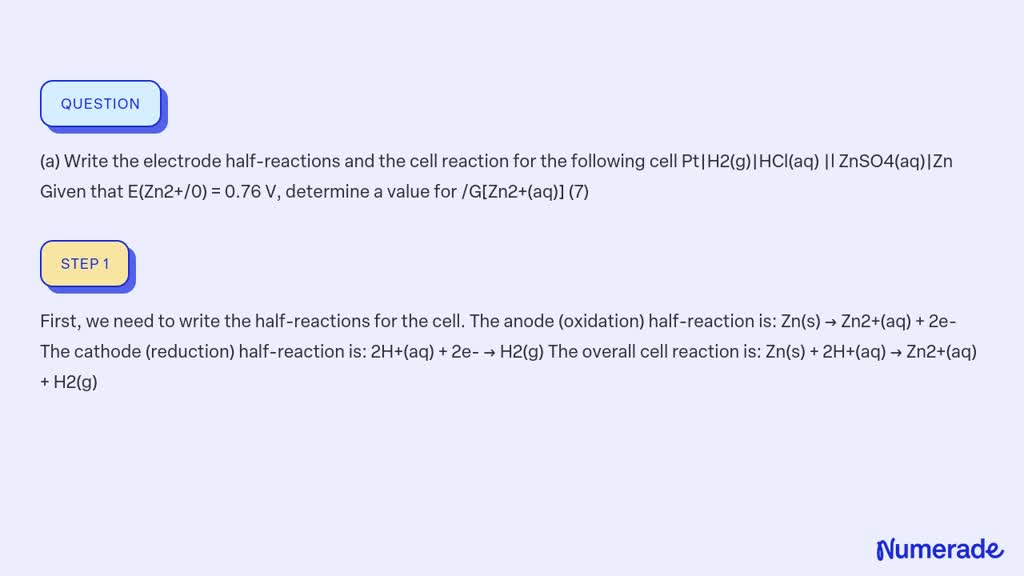 Solved A Write The Electrode Half Reactions And The Cell Reaction For The Following Cell Pt 6649