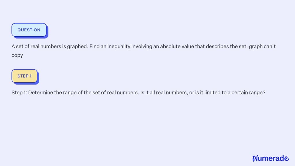 SOLVED:A set of real numbers is graphed. Find an inequality involving ...