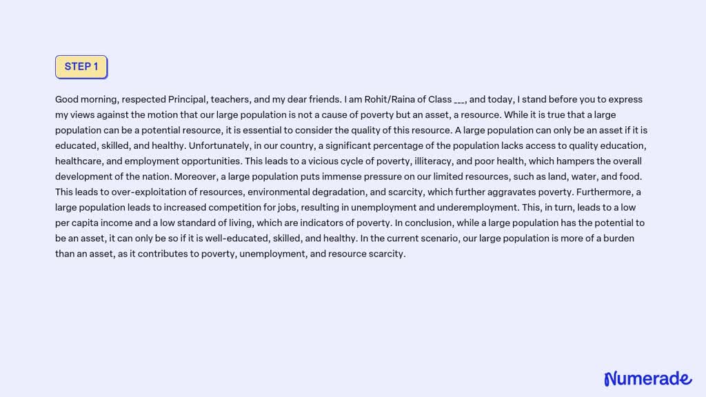 SOLVED: Our large population is not a cause of poverty but an asset, a ...