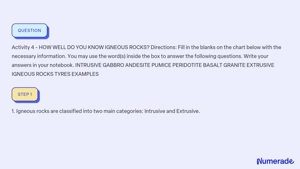 SOLVED: Activity 4 - HOW WELL DO YOU KNOW IGNEOUS ROCKS? Directions ...