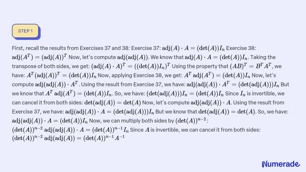 ⏩solvedlet A Be An Invertible N ×n Matrix With N1 Using Exercises Numerade 