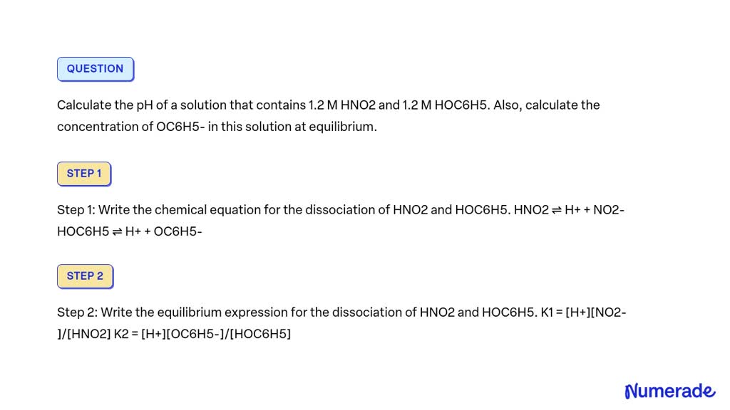 SOLVED: Calculate the pH of a solution that contains 1.2 M HNO2 and 1.2 ...