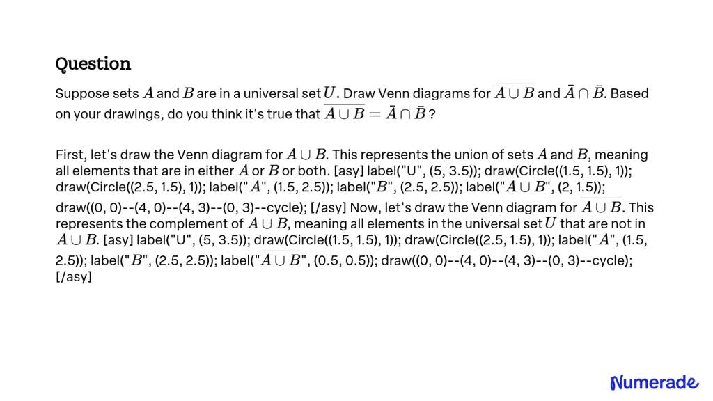 SOLVED:Suppose sets A and B are in a universal set U . Draw Venn ...