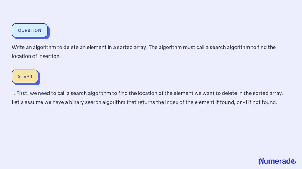 ⏩SOLVED:Write an algorithm to delete an element in a sorted array ...