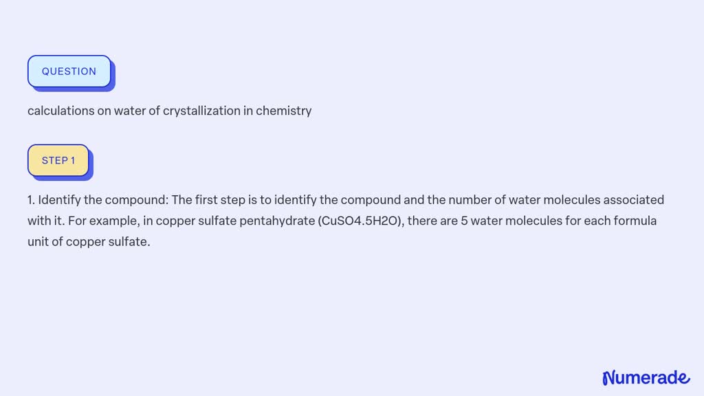 SOLVED Calculations On Water Of Crystallization In Chemistry   C48f21f4 2281 463a 8fe8 B286c28308e5 Large 