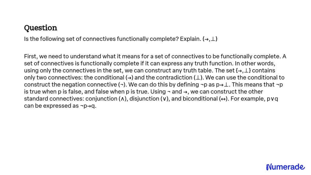 SOLVED: Is the following set of connectives functionally complete ...