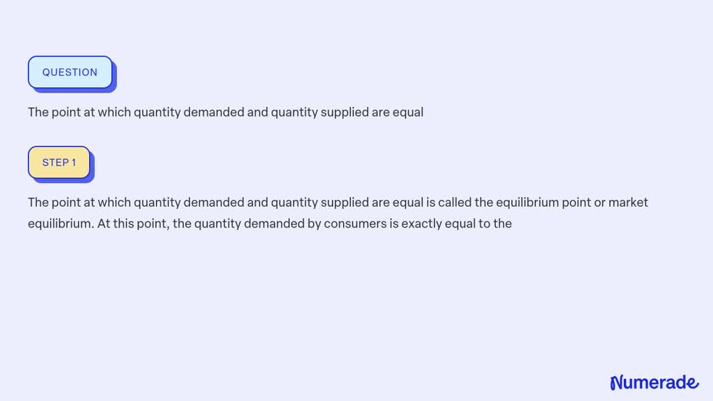 SOLVED:The point at which quantity demanded and quantity supplied are equal