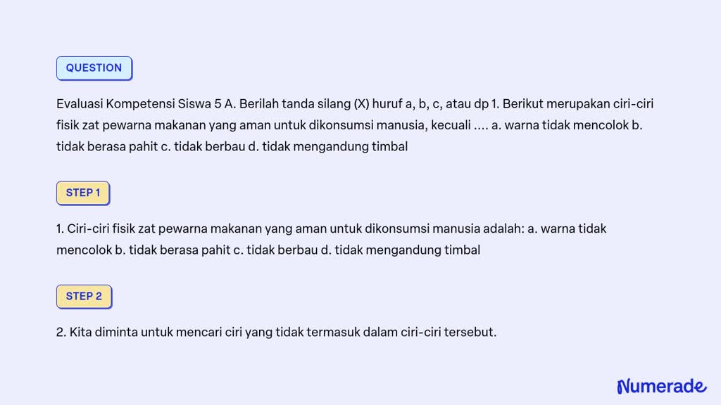 SOLVED: Evaluasi Kompetensi Siswa 5 A. Berilah Tanda Silang (X) Huruf A ...