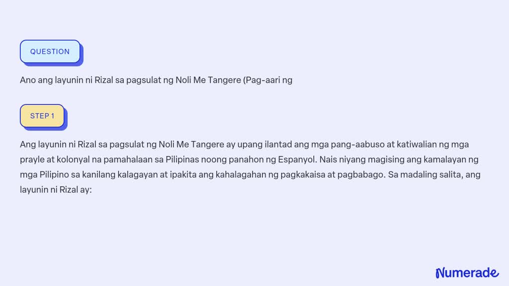 Video Solution Ano Ang Layunin Ni Rizal Sa Pagsulat Ng Noli Me Tangere