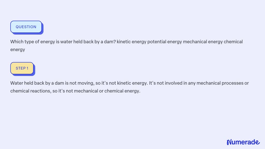 SOLVED Which type of energy is water held back by a dam? energy potential energy