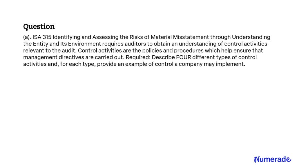 SOLVED (a). ISA 315 Identifying and Assessing the Risks of Material