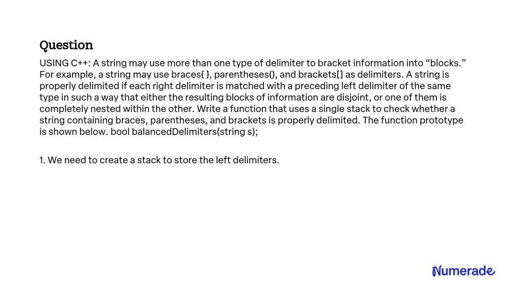 SOLVED Using C++ A string may use more than one type of delimiter to