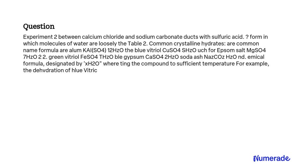 SOLVED: Experiment 2 Between Calcium Chloride And Sodium Carbonate ...