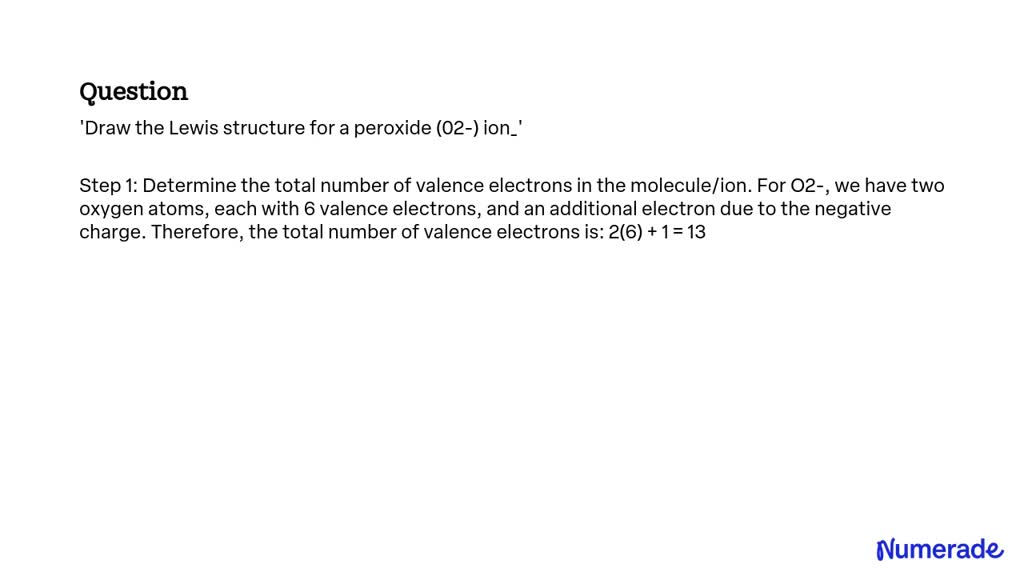 SOLVED: 'Draw the Lewis structure for a peroxide (02-) ion'