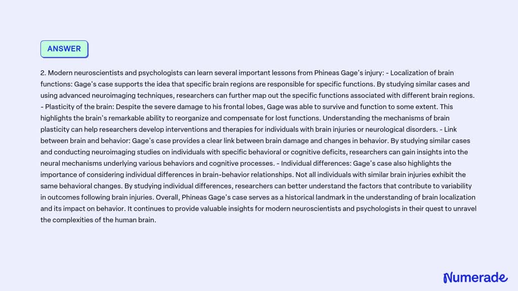 SOLVED: What does the case of Phineas Gage reveal about localization of ...