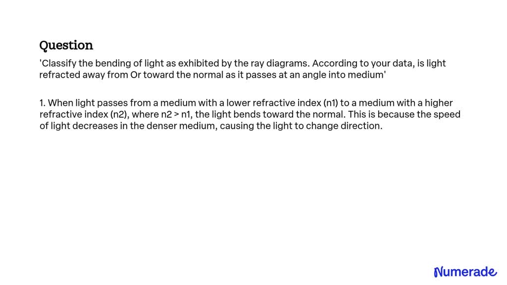 SOLVED: 'Classify the bending of light as exhibited by the ray diagrams ...