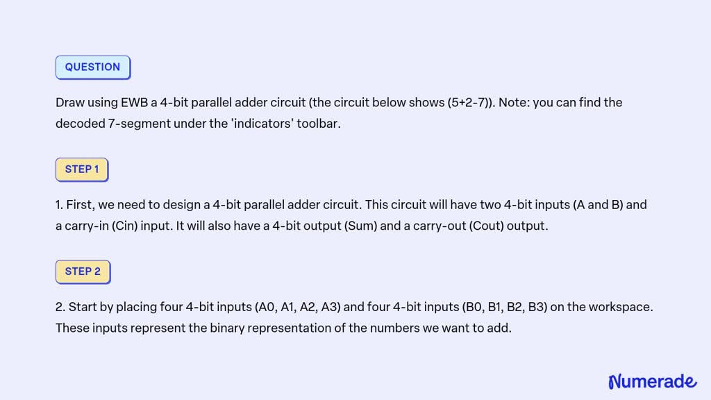 SOLVED: Draw Using EWB A 4-bit Parallel Adder Circuit (the Circuit ...