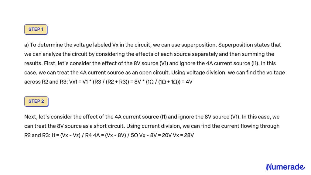 Solved Using Superpositiona Determine The Voltage Labeled Vx In The Circuit Represented In 0460