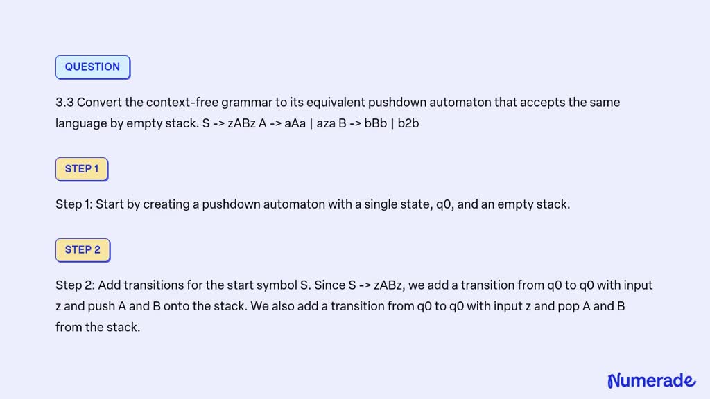 VIDEO Solution: 3.3 Convert The Context-free Grammar To Its Equivalent ...